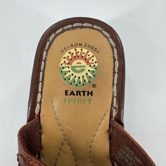Earth Spirit Pine Womens Brown Leather Floral Cutout Wedge Sandals Size 7.5 - Picture 3 of 8